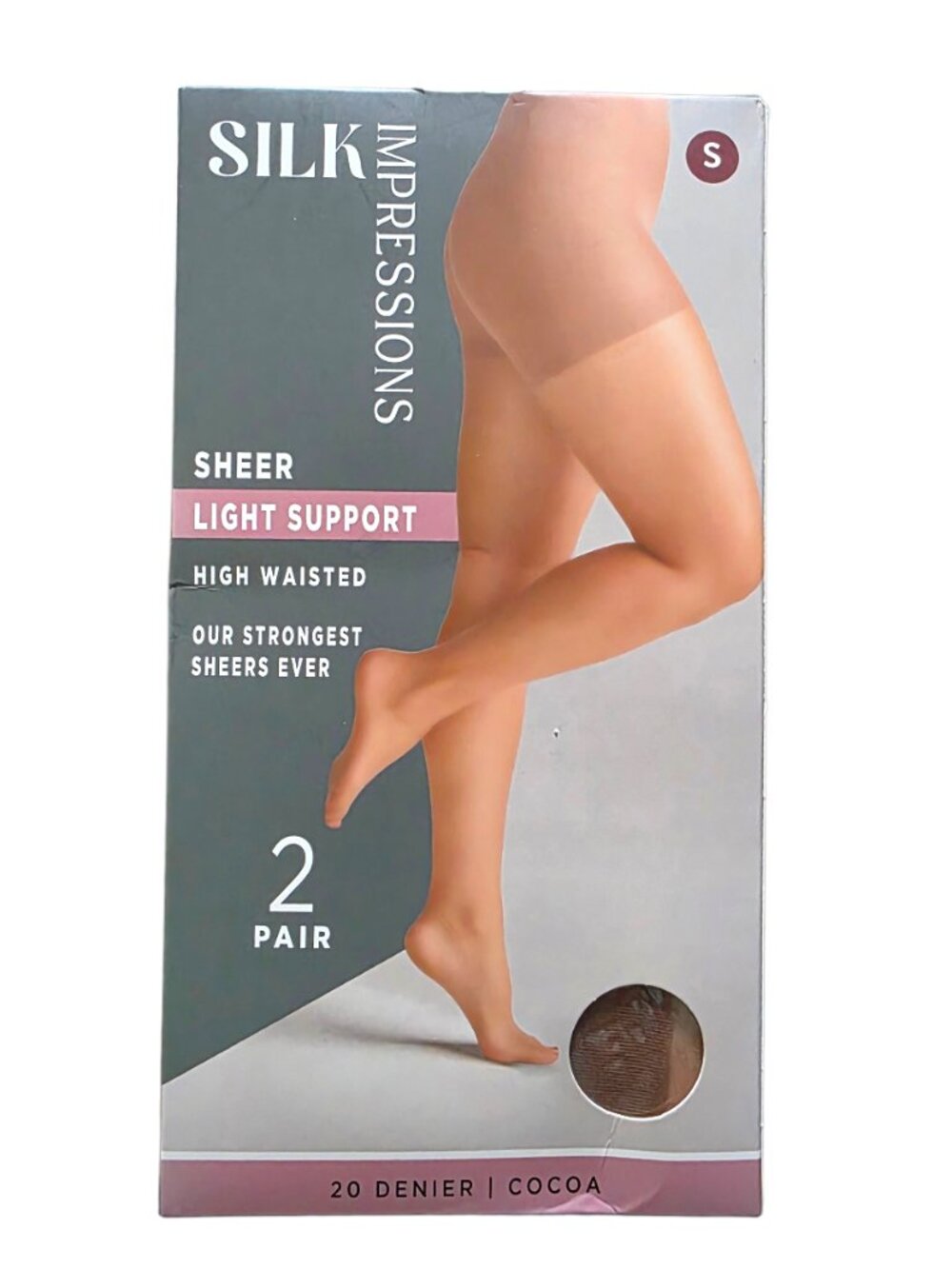 Silk Impressions Women's Pantyhose Size S Light Support Sheer 20 Denier Cocoa